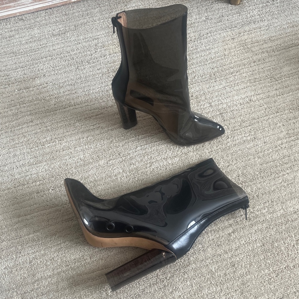 Yeezy Women's Black Clear PVC Chunky Heel Ankle Boots, size 37